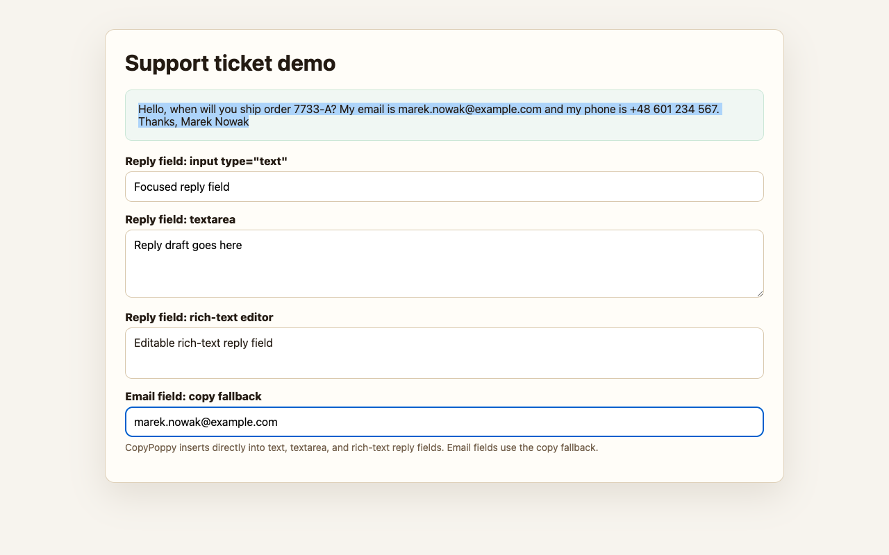 CopyPoppy UI for "Save customer replies. Reuse them in Chrome.": Chrome extension page context